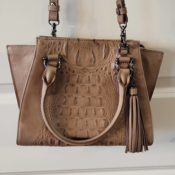 Brahmin Bags Brahmin Taupe Gray Leather Crossbody Bag Crocembossed